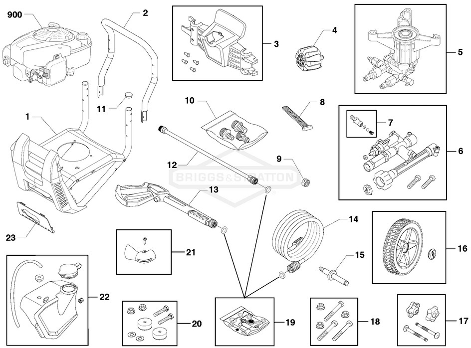 Briggs & Stratton pressure washer model 020603-02 replacement parts, pump breakdown, repair kits, owners manual and upgrade pump.